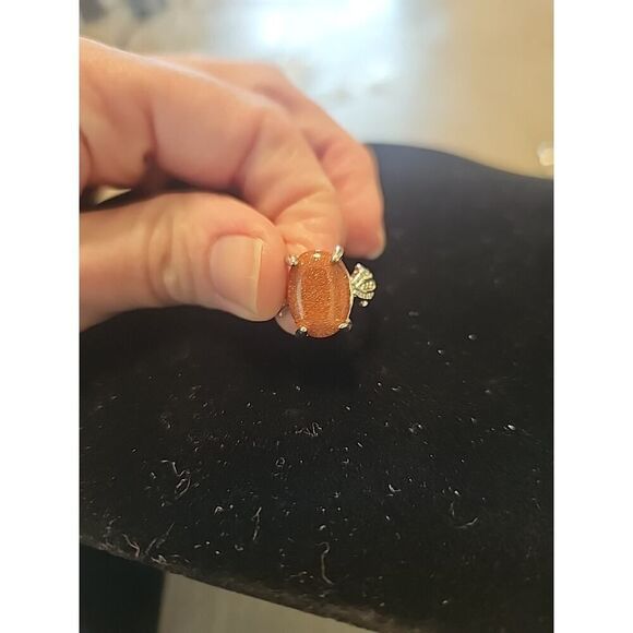 Sterling Silver sparkle orange Ring Glitter Size 5 - Picture 2 of 5
